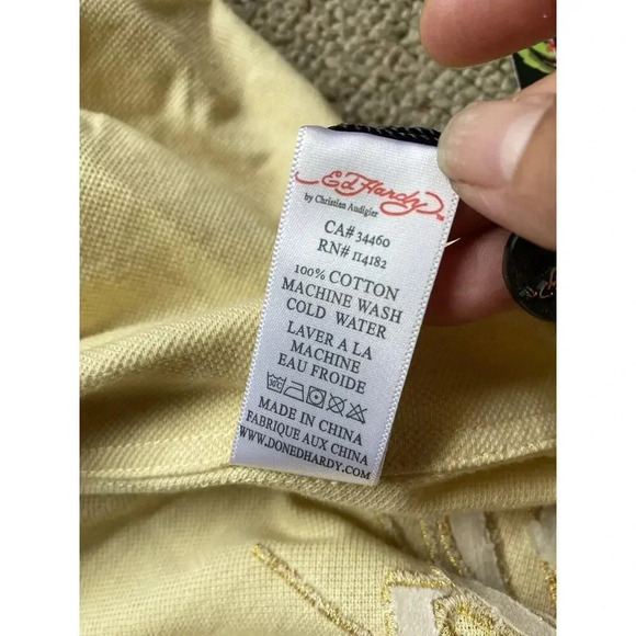 VTG Ed Hardy Los Angeles Embellished Polo T Shirt Tiger Yellow Unisex XXL NEW - Picture 3 of 9